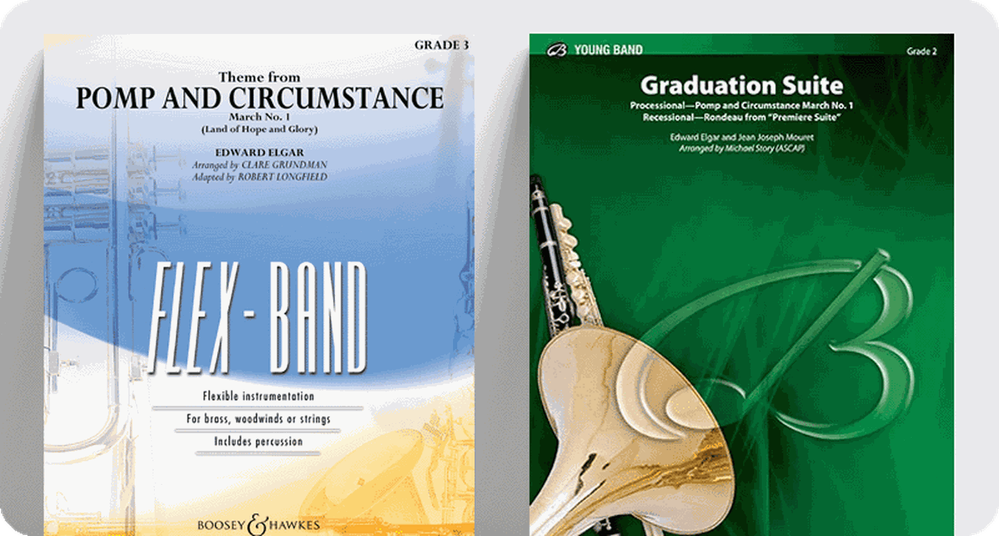 Concert band graduation sheet music covers.