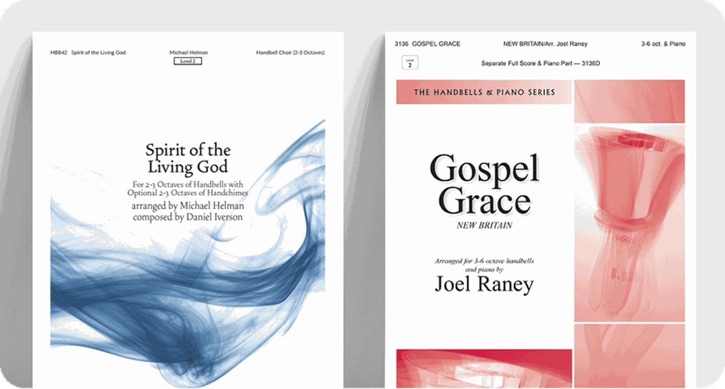 Handbell sheet music covers.