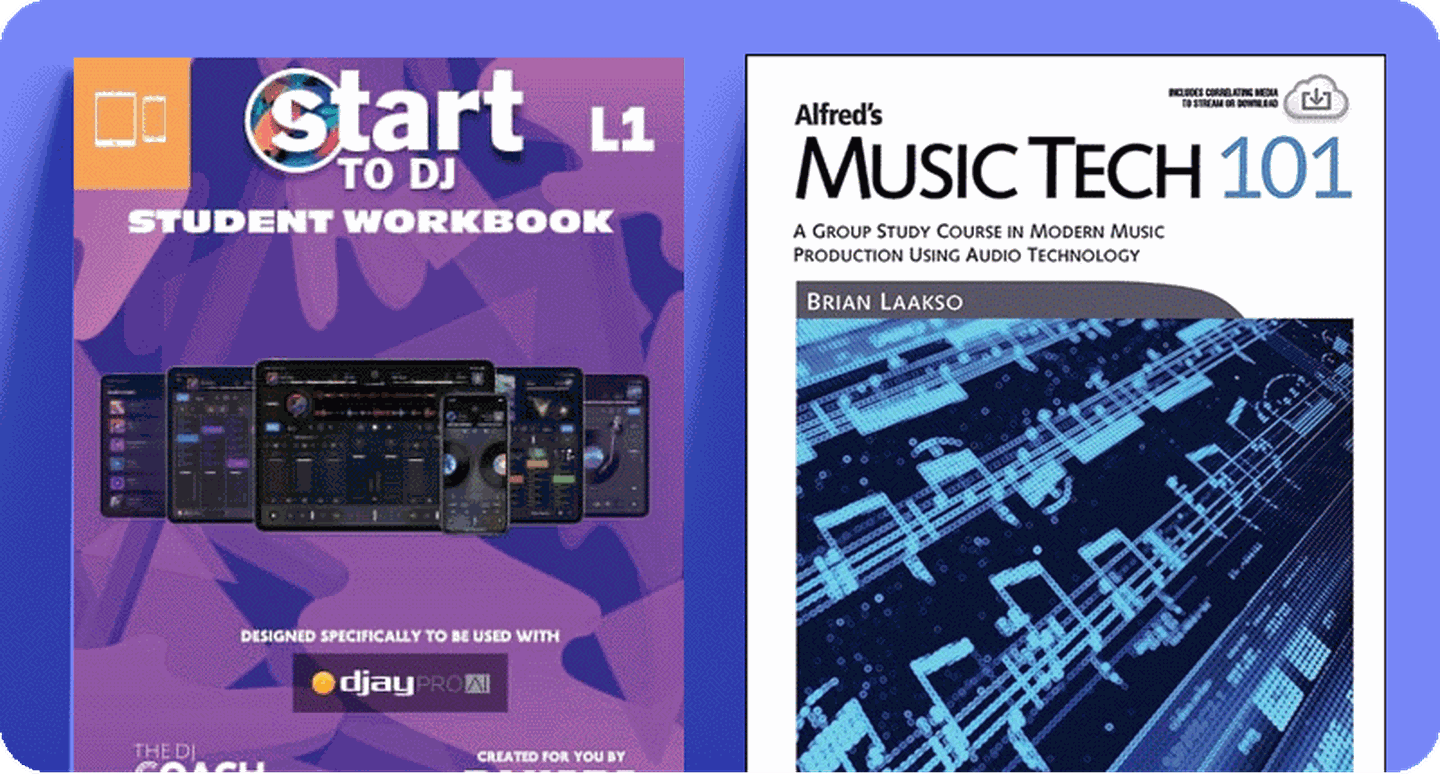 Music technology resources Start to DJ Student Workbook and Alfred's Music Tech 101.