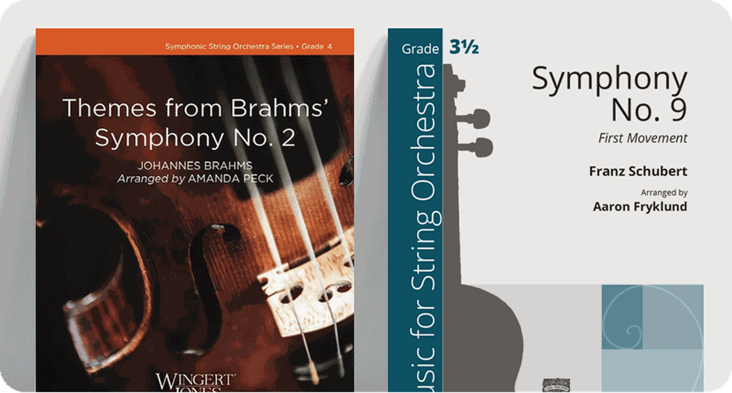 Orchestra classical arrangements sheet music covers.