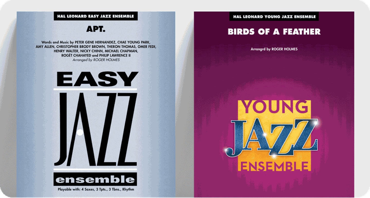 Jazz ensemble pop arrangements sheet music covers.