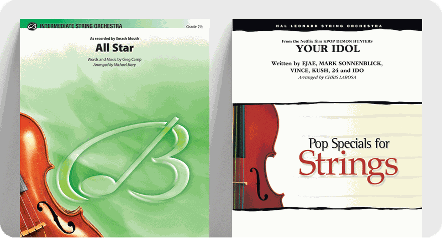Orchestra pop arrangements sheet music covers.